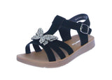 KID'S SHOES BLACK NUB/RHINESTONE SANDALS NAOMI-1K
