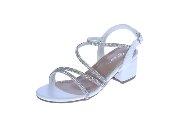 KID'S SHOES WHITE PU LEATHER/RHINESTONE HEELS NILE-38K