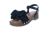 KID'S SHOES BLACK LINEN WEDGE SANDAL NOVA-48K