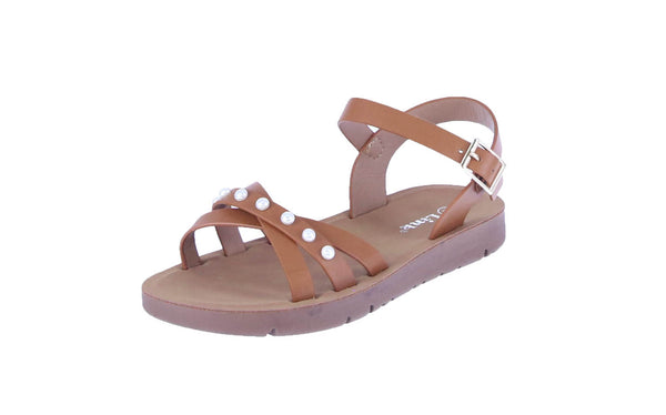 KID'S SHOES TAN PU LEATHER SANDALS RARE-36K