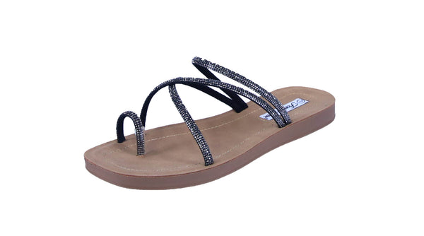 WOMAN'S SHOES BLACK RHINESTONE/GLITTER SANDALS RECTANGLE-45