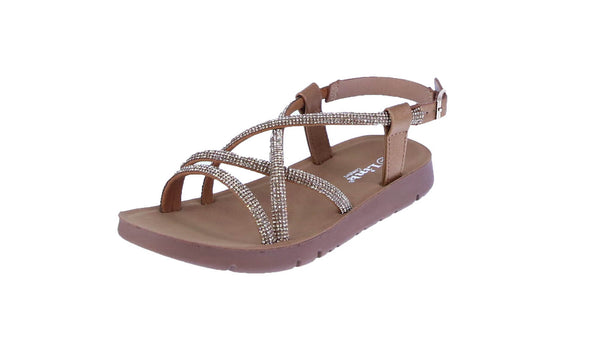 KID'S SHOES TAN PU/RHINESTONE SANDALS REFORM-103K