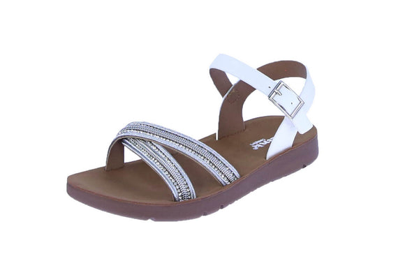 KID'S SHOES WHITE PU LEATHER/STONE SANDAL RENOVATE-14K