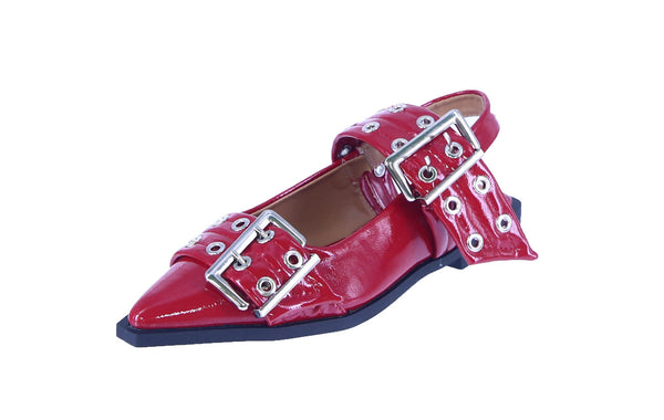 WOMAN'S FLATS RED PAT LEATHER RIVETS-09