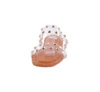 WOMAN'S SHOES TAN/CLEAR PLASTIC METALLIC SANDALS SPIKKY-2