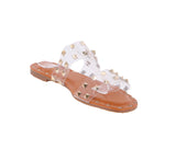 WOMAN'S SHOES TAN/CLEAR PLASTIC METALLIC SANDALS SPIKKY-2