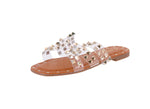 WOMAN'S SHOES TAN/CLEAR PLASTIC METALLIC SANDALS SPIKKY-6