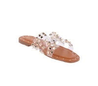 WOMAN'S SHOES TAN/CLEAR PLASTIC METALLIC SANDALS SPIKKY-6