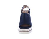 WOMAN'S SHOES BLACK PU LEATHER WEDGE HIGH HEEL SANDAL STELLA
