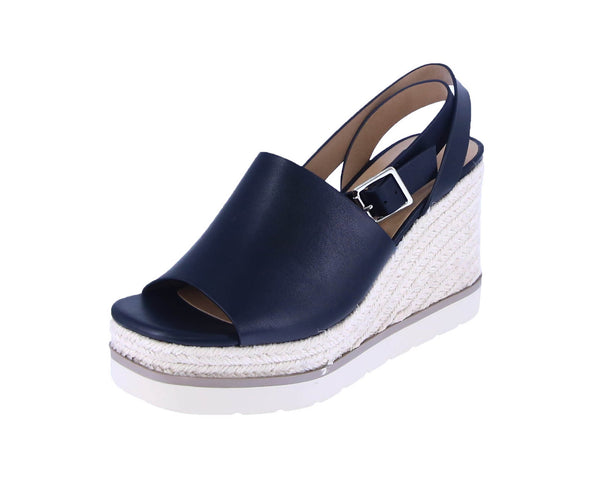 WOMAN'S SHOES BLACK PU LEATHER WEDGE HIGH HEEL SANDAL STELLA