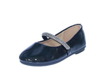 BABY'S SHOES BLACK PAT/RHINESTONE FLATS SUPPLE-91KA