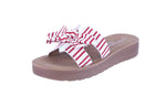 WOMAN'S SHOES RED LINEN DENIM LEATHER SANDALS SUSIE-42