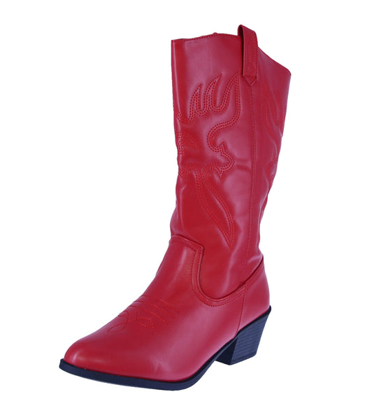 WOMAN'S SHOES RED PU LEATHER BOOTS WESTERN-18