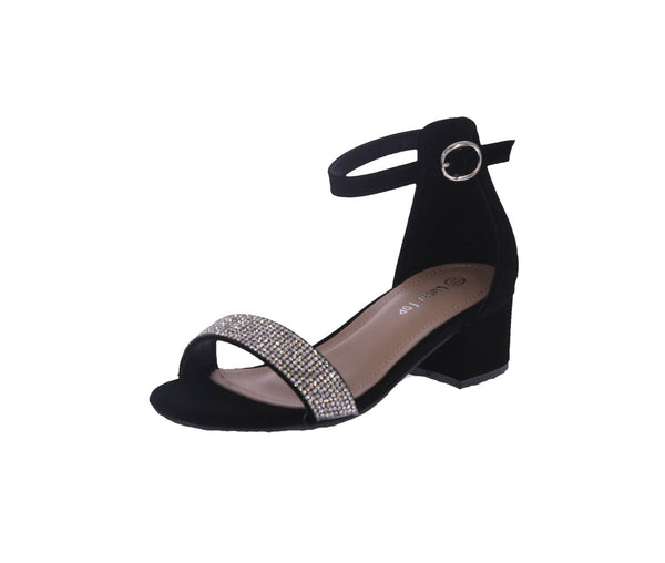 KID'S SHOES BLACK NUB/GLITTER HEELS DIAMOND-1K