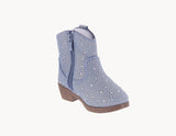 BABY'S SHOES BLUE DENIM RHINESTONE/GLITTER BOOTIES NAPLES-1A