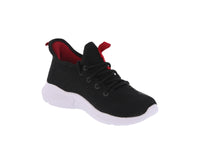 KID'S SHOES BLACK/RED FABRIC TENNIS SNEAKERS 23003K