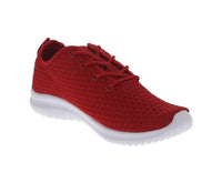 WOMAN'S SHOES RED FABRIC TENNIS SNEAKERS 3624L