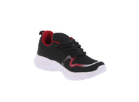 KID'S SHOES BLACK/RED MESH/FABRIC TENNIS SNEAKERS 4117K