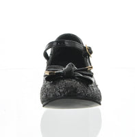 KID'S SHOES BLACK GLITTER HEELS 786K