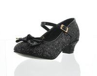 KID'S SHOES BLACK GLITTER HEELS 786K