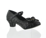 KID'S SHOES BLACK GLITTER HEELS 786K