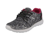 KID'S SHOES GREY FUCHSIA MESH GLITTER TENNIS SNEAKERS 978K