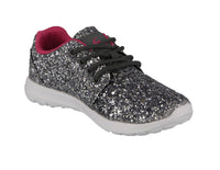 KID'S SHOES GREY FUCHSIA MESH GLITTER TENNIS SNEAKERS 978K