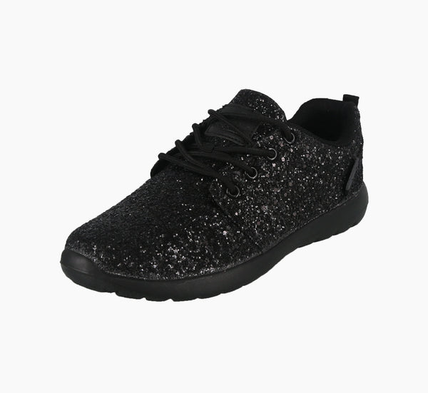 WOMAN'S SHOES BLACK GLITTER TENNIS SNEAKERS 978L