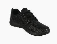 WOMAN'S SHOES BLACK GLITTER TENNIS SNEAKERS 978L