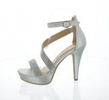 WOMAN'S SHOES SILVER PU GLITTER HEELS ALMA