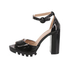 WOMAN'S SHOES BLACK PAT HEELS AMBER-1