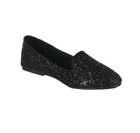 KID'S SHOES BLACK PU LEATHER GLITTER FLATS ANNA-78K