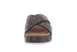 WOMAN'S SHOES BLACK GLITTER WEDGE SANDAL APOLLO-1