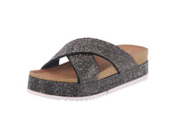 WOMAN'S SHOES BLACK GLITTER WEDGE SANDAL APOLLO-1