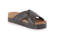 WOMAN'S SHOES BLACK GLITTER WEDGE SANDAL APOLLO-1