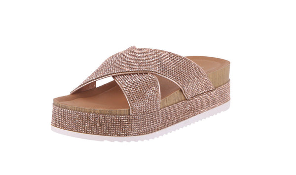 WOMAN'S SHOES ROSE GOLD GLITTER WEDGE SANDAL APOLLO-1