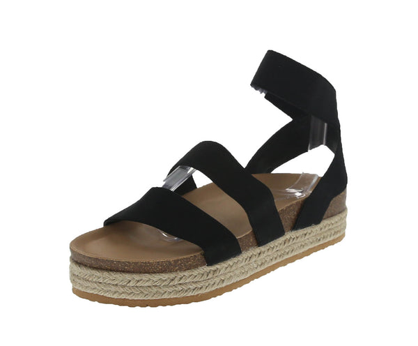 WOMAN'S SHOES BLACK FABRIC WEDGE SANDAL ATARAH-04