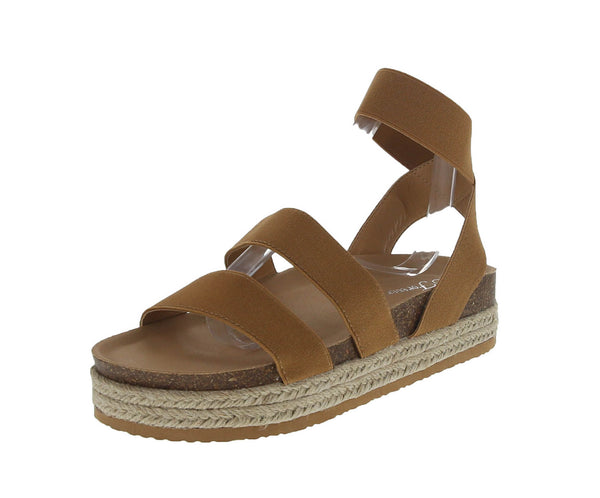 WOMAN'S SHOES TAN FABRIC WEDGE SANDAL ATARAH-04