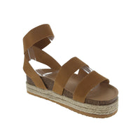 WOMAN'S SHOES TAN FABRIC WEDGE SANDAL ATARAH-04