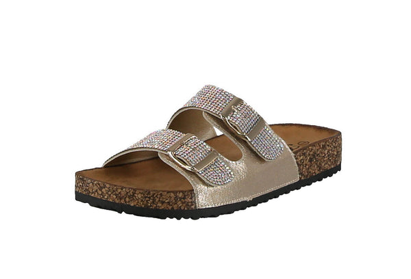 WOMAN'S SHOES CHAMPAGNE PU/GLITTER SANDALS BERK-06