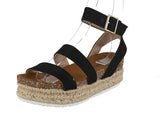 WOMAN'S SHOES BLACK SUEDE WEDGE SANDAL BOLTON-5