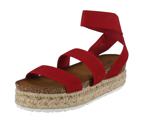 WOMAN'S SHOES RED FABRIC WEDGE SANDAL BOLTON