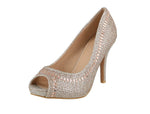 WOMAN'S SHOES CHAMPAGNE MESH/GLITTER HEELS BRIGHT-2