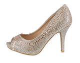 WOMAN'S SHOES CHAMPAGNE MESH/GLITTER HEELS BRIGHT-2