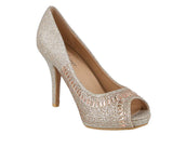 WOMAN'S SHOES CHAMPAGNE MESH/GLITTER HEELS BRIGHT-2