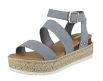 WOMAN'S SHOES BLUE DENIM NUB WEDGE SANDAL BRYCE