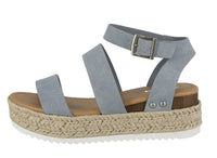 WOMAN'S SHOES BLUE DENIM NUB WEDGE SANDAL BRYCE