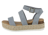 WOMAN'S SHOES BLUE DENIM NUB WEDGE SANDAL BRYCE