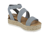 WOMAN'S SHOES BLUE DENIM NUB WEDGE SANDAL BRYCE