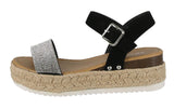 WOMAN'S SHOES BLACK GLITTER/NUB WEDGE SANDAL CANDIDE-3